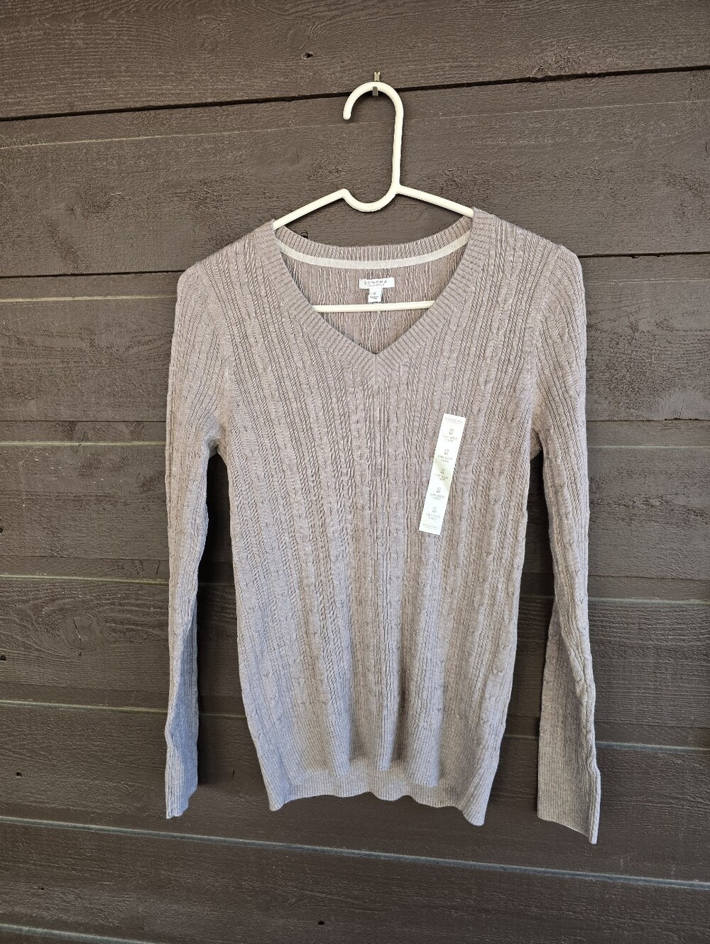 Sonoma Life Style Beige Cable Knit V-Neck Sweater Size Small NWT